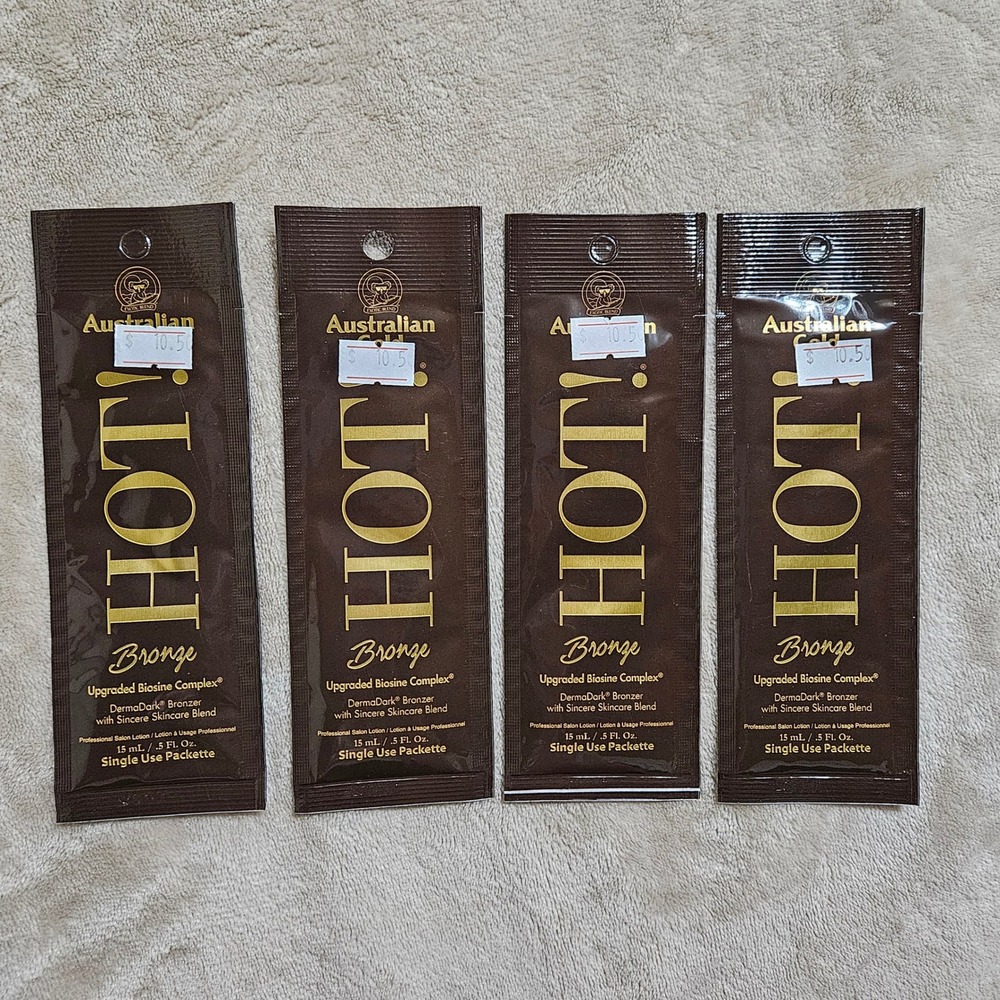 Australian Gold Hot Bronze Tanning Lotion 4 Packets 0.5oz DermaDark Biosine